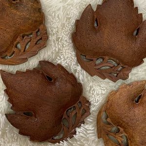 3/$15 Carved Wood Leaf Bowls Trinket Bowls Made in India Set of 4